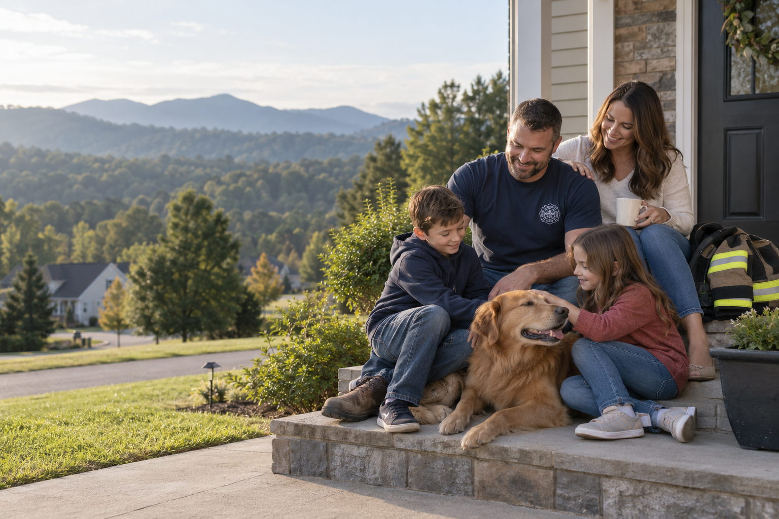 A first responder spending a quiet morning at home with his family in East Tennessee